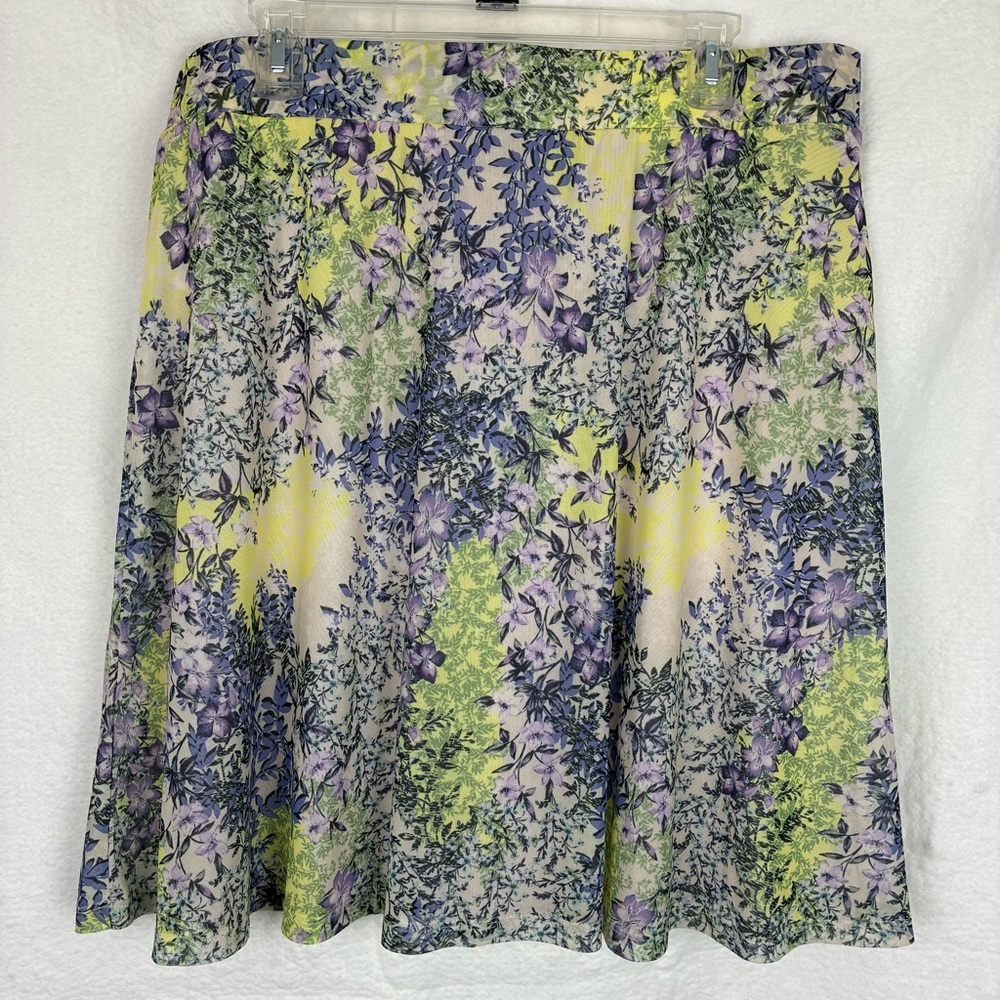 Emaline Floral Skater Skirt XL Pastel Yellow‎ Purple Botanical Spring